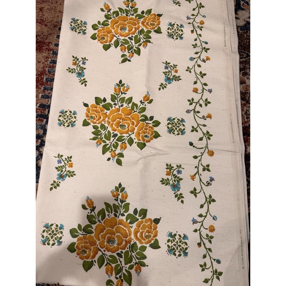 Vintage 1974 Sears‎ Roebuck Yellow Floral Rose Fabric Panel Retro 70s Decor 4YDS - Picture 7 of 12